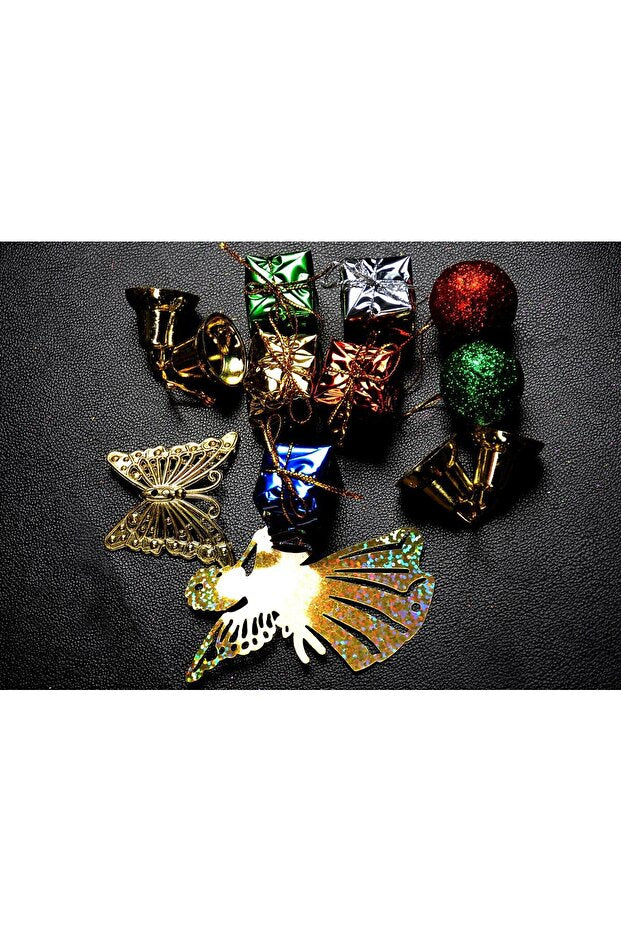 ELYSORA Yılbaşı Çam Ağacı Set Gümüş Paket 120 Cm Ağaç 26 Parça Süs Led Işık Simli Şerit Süsü