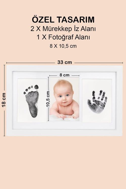 ELYSORA Design Bebek El Ayak İzi Seti, Temassız Mürekkep Baskı Kiti (2 Adet) ve Yenidoğan Hediye Anı Çerçevesi