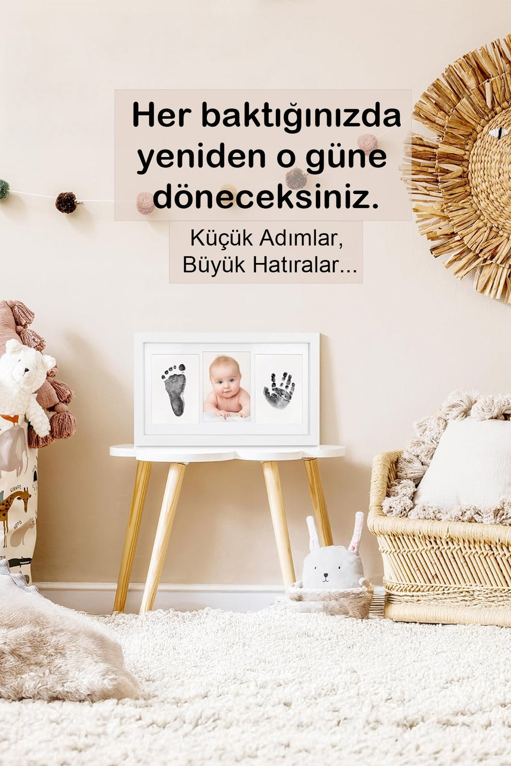 ELYSORA Design Bebek El Ayak İzi Seti, Temassız Mürekkep Baskı Kiti (2 Adet) ve Yenidoğan Hediye Anı Çerçevesi