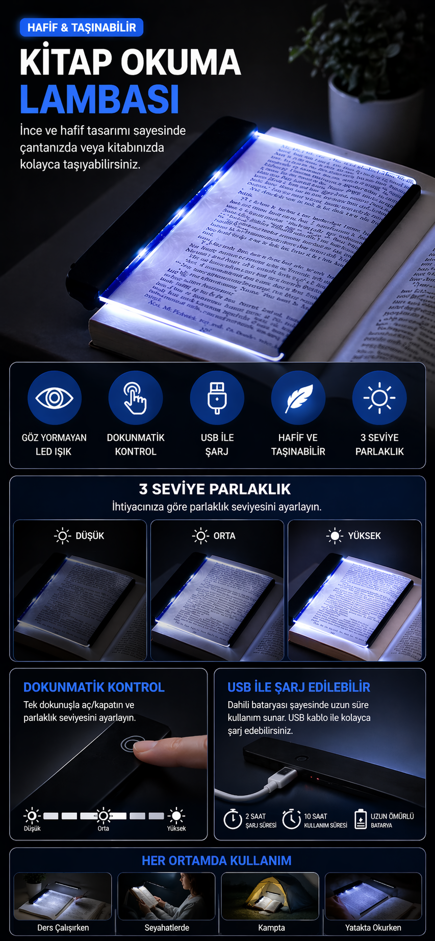 Gece Kitap Okuma Cihazı – Göz Yormayan Aydınlatma