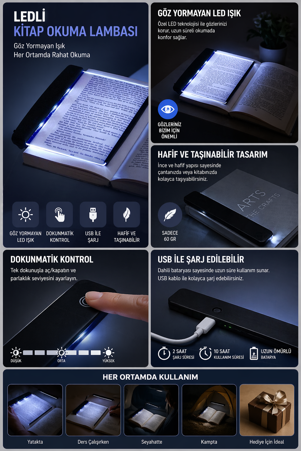 Gece Kitap Okuma Cihazı – Göz Yormayan Aydınlatma